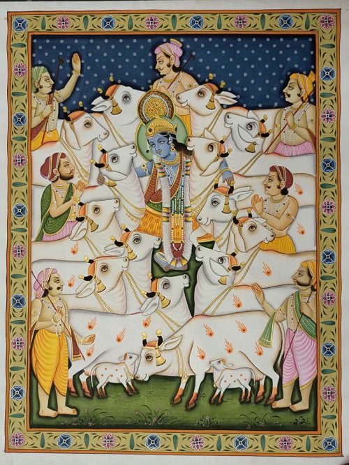 Pichwai Painting: Krishna with Cows