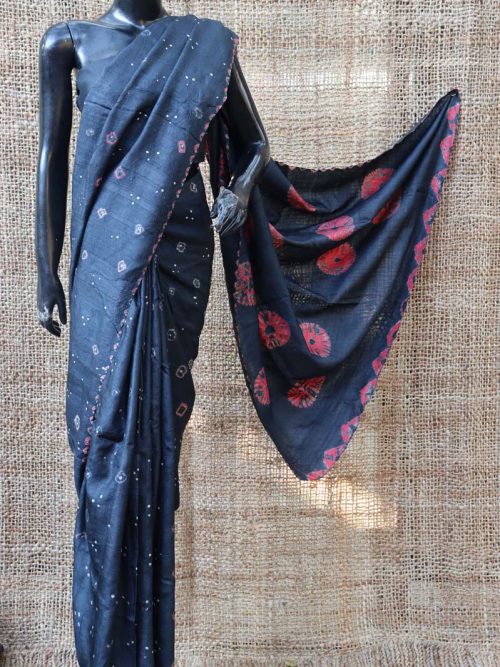 Bandhani Tussar Silk Sare...