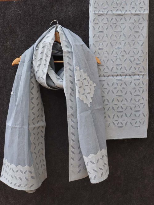 Applique Cotton Suit Set With Dupatta