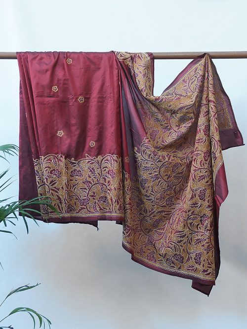 Kantha Embroidered Silk Relief Saree (With Blouse Material)