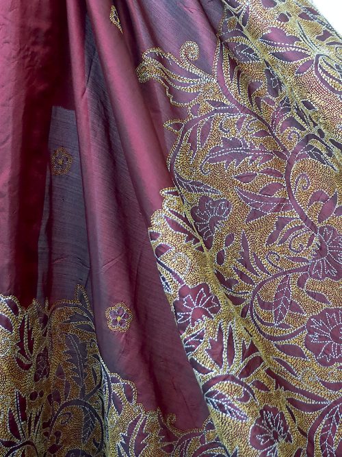 Kantha Embroidered Silk Relief Saree (With Blouse Material)