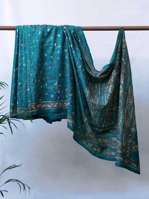 Kantha Embroidered Silk Relief Saree (With Blouse Material)