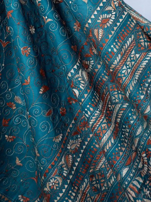 Kantha Embroidered Silk Relief Saree (With Blouse Material)