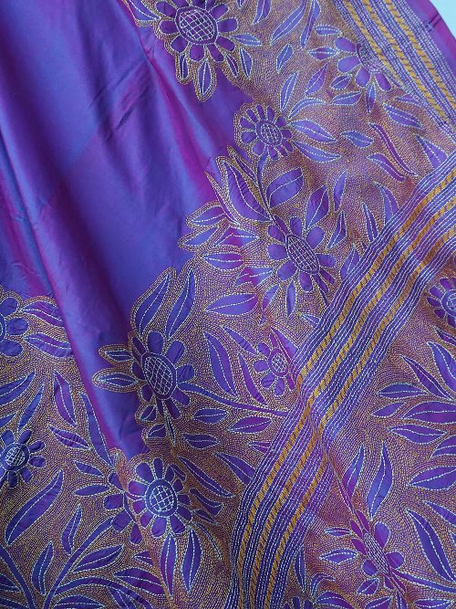 Kantha Embroidered Silk Relief Saree (With Blouse Material)