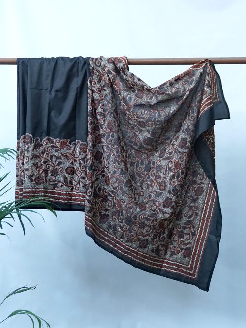 Kantha Embroidered Silk Relief Saree (With Blouse Material)