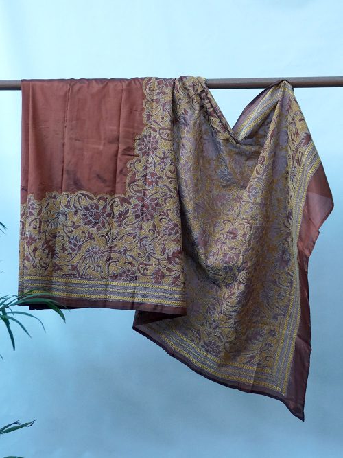 Kantha Embroidered Silk Relief Saree (With Blouse Material)