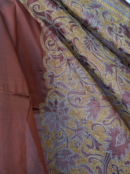 Kantha Embroidered Silk Relief Saree (With Blouse Material)