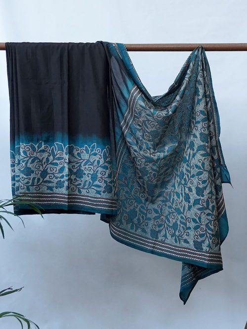 Kantha Embroidered Silk Relief Saree (With Blouse Material)