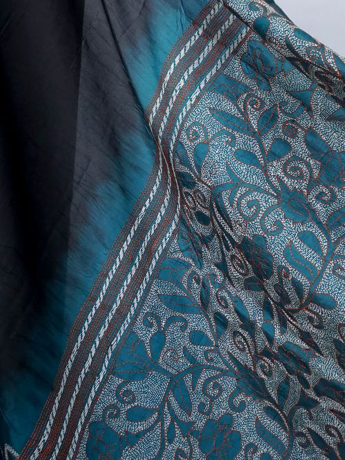 Kantha Embroidered Silk Relief Saree (With Blouse Material)