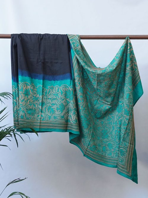 Kantha Embroidered Silk Relief Saree (With Blouse Material)