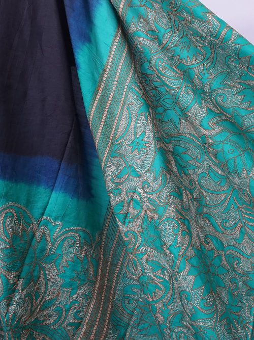 Kantha Embroidered Silk Relief Saree (With Blouse Material)