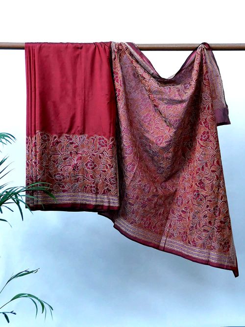 Kantha Embroidered Silk Relief Saree (With Blouse Material)