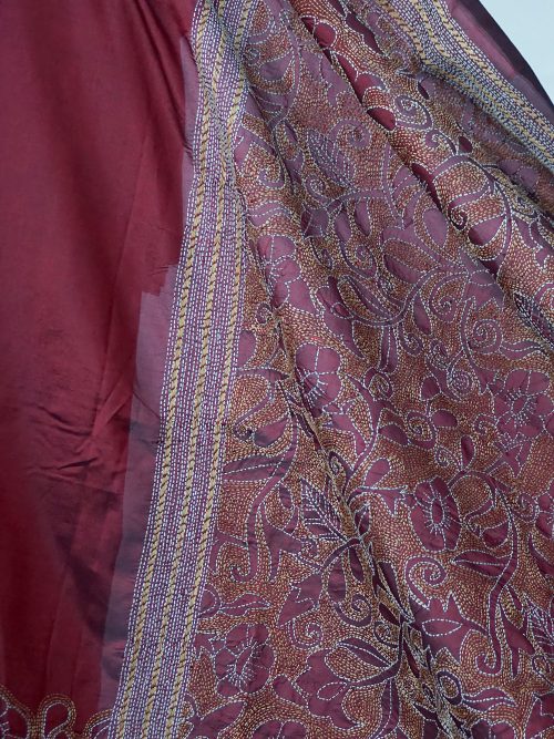 Kantha Embroidered Silk Relief Saree (With Blouse Material)