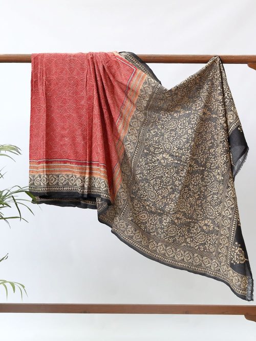 Kantha Embroidered Tussar Silk Butti Saree (With Blouse Material)