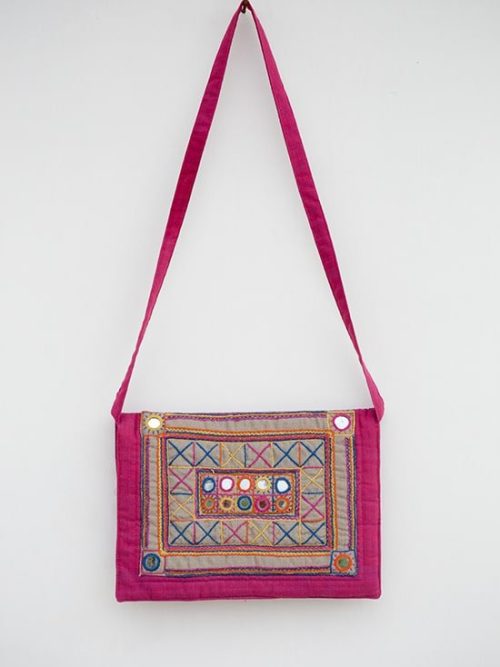 Embroidered & Mirror Work Pink Cotton Bag