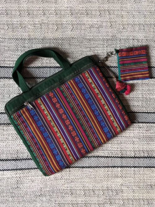 Woven striped laptop Bag with Detachable Pouch
