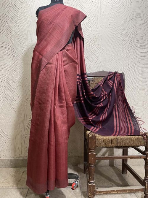 Rust Tussar Silk Saree