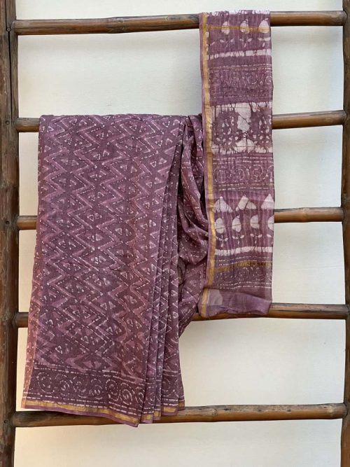 Hand block printed Chanderi Saree