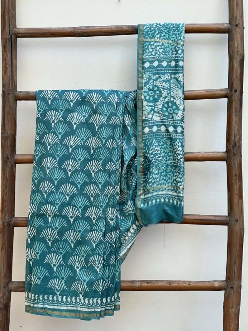 Hand block printed Chanderi Saree
