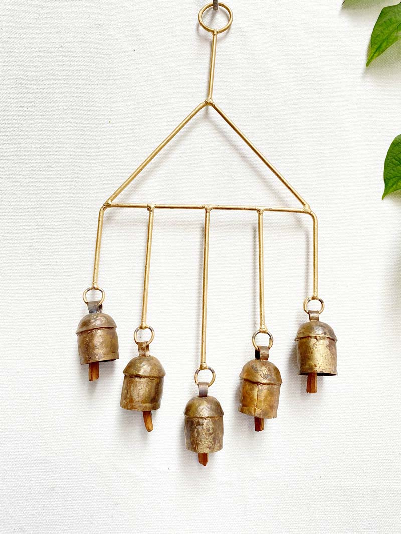 Handcrafted Wind Chime String of bells Set of 5 copper coated bells
