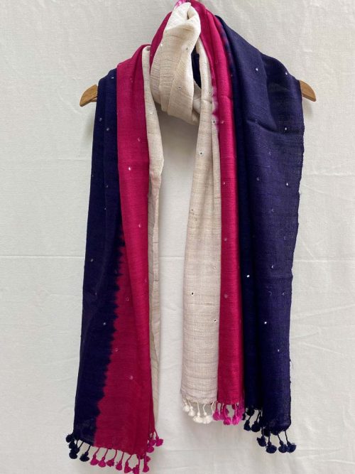 Mirror Work Tussar Silk Shawl
