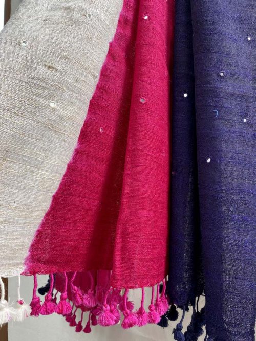 Mirror Work Tussar Silk Shawl
