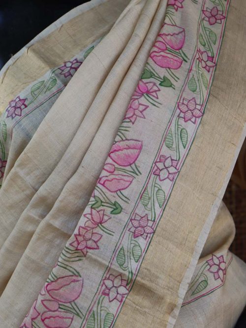 Floral Painted Beige Saree