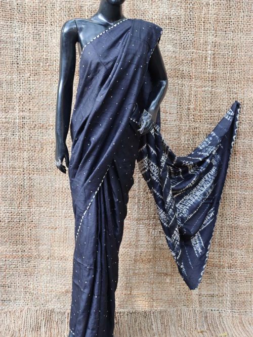 Bandhani Tussar Silk Saree
