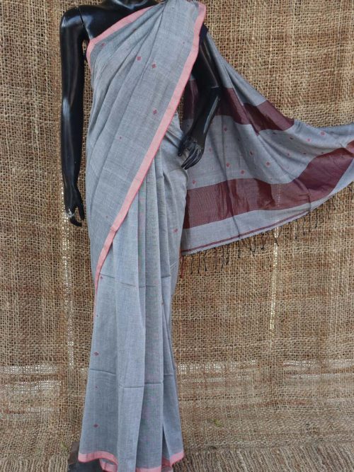 Jamdani Cotton Saree With Zari Border