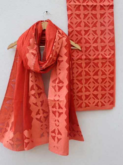 Applique Cotton Suit Set With Dupatta