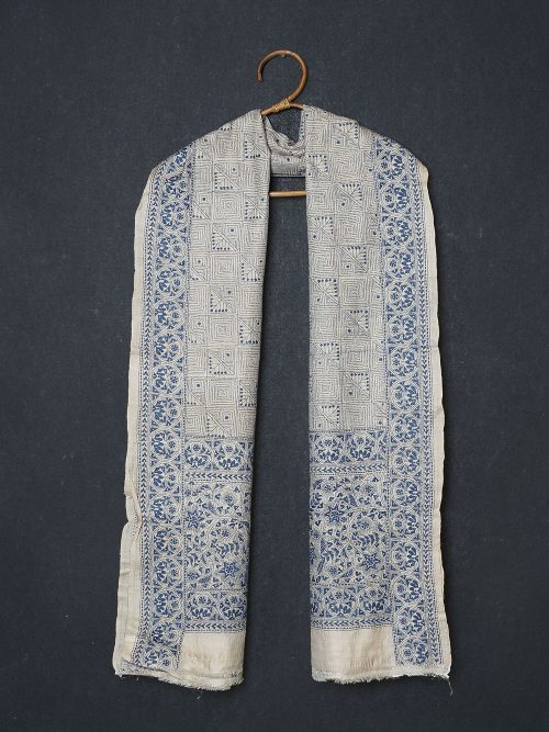 Kantha Embroidered Tie & Dye Tussar Silk Dupatta