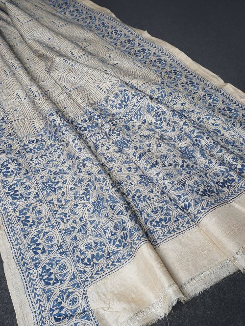 Kantha Embroidered Tie & Dye Tussar Silk Dupatta