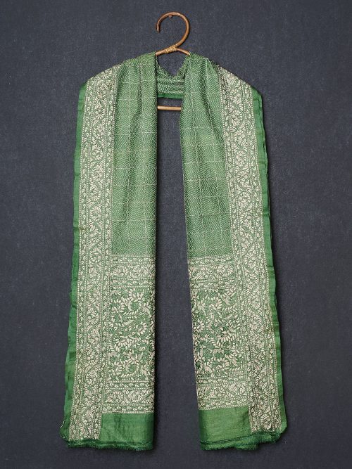 Kantha Embroidered Tie & Dye Tussar Silk Dupatta