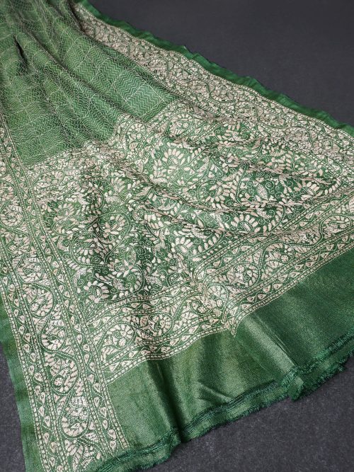 Kantha Embroidered Tie & Dye Tussar Silk Dupatta