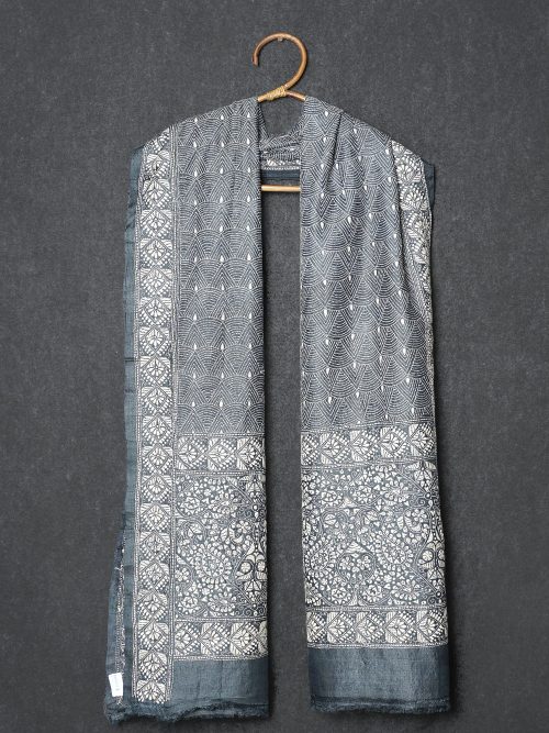 Kantha Embroidered Tie Dye Tussar Silk Dupatta