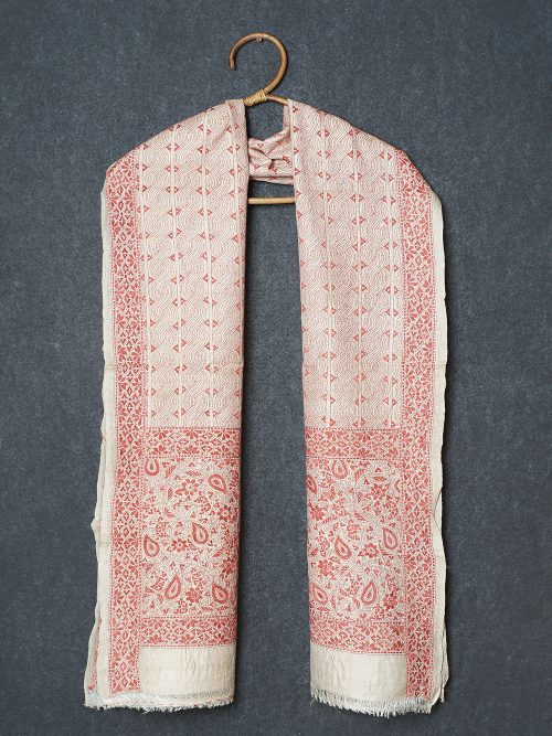 Kantha Embroidered Tie & Dye Tussar Silk Dupatta