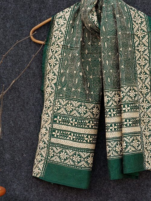 Kantha Embroidered Tussar Silk Stole