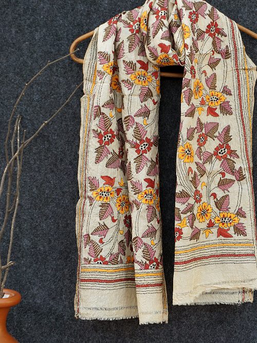 Kantha Embroidered Tussar Silk Stole