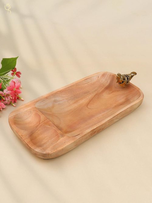 Wooden Tray With Dhokra with Bird
