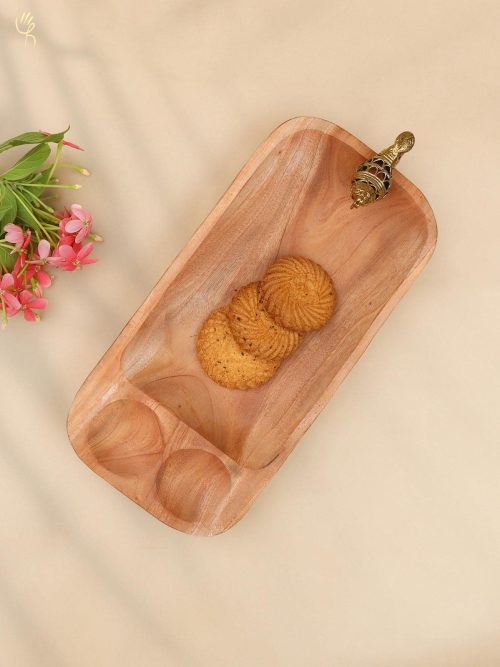 Wooden Tray With Dhokra with Bird