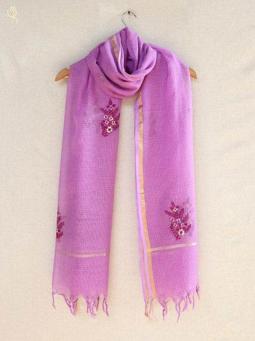 Aari Embroidered Kota Doria Dupatta with Tassels