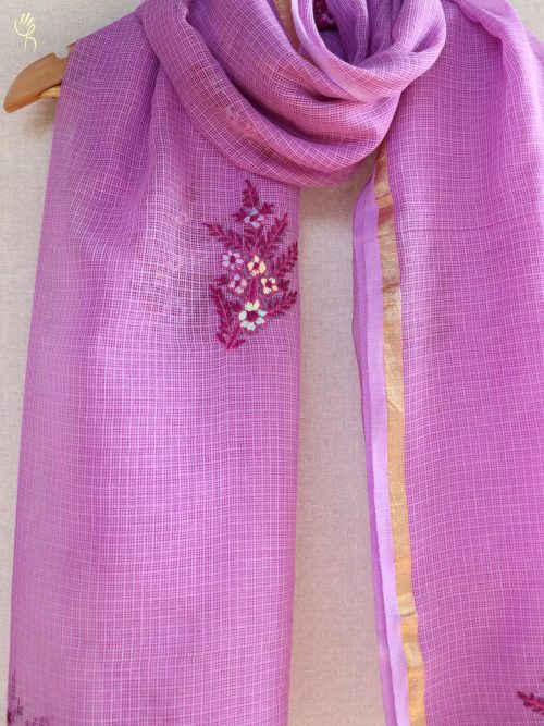 Aari Embroidered Kota Doria Dupatta with Tassels