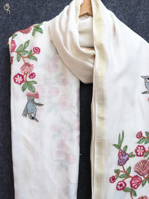 Aari Embroidered Chanderi Dupatta with Tassels