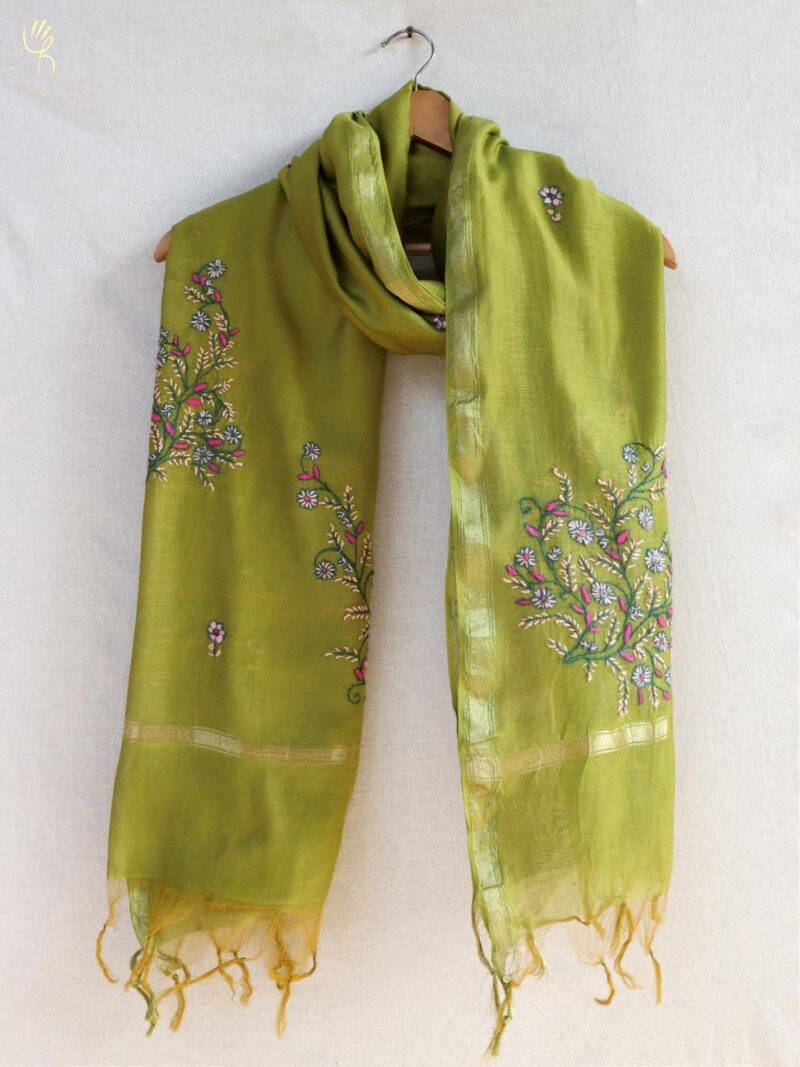 Aari Embroidered Chanderi Dupatta with Tassels
