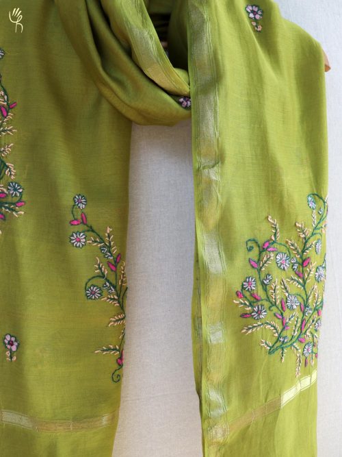 Aari Embroidered Chanderi Dupatta with Tassels