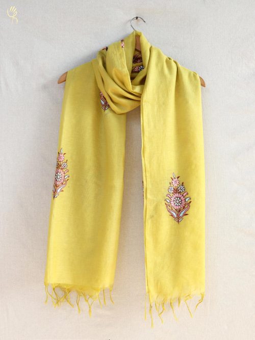 Aari Embroidered Chanderi Dupatta with Tassels