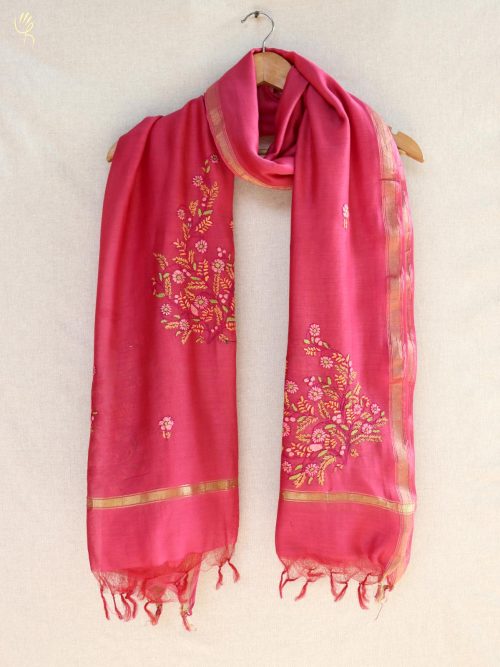 Aari Embroidered Chanderi Dupatta with Tassels