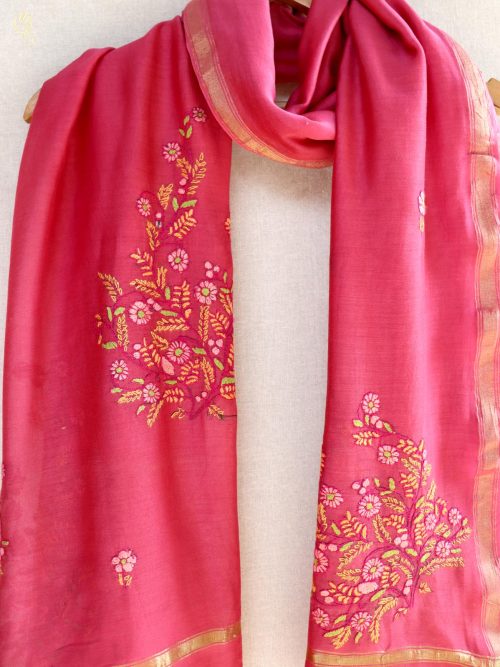 Aari Embroidered Chanderi Dupatta with Tassels