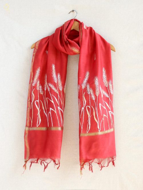Aari Embroidered Chanderi Dupatta with Tassels