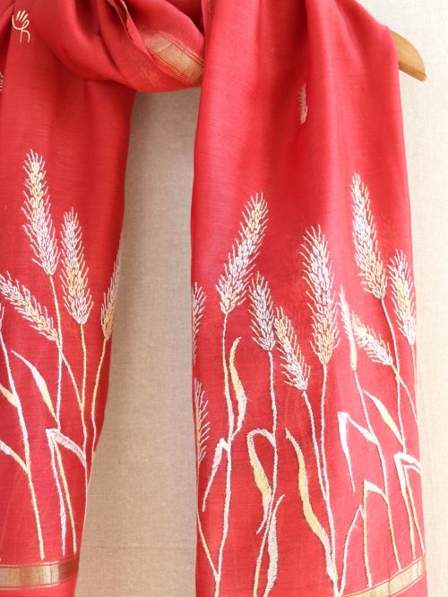 Aari Embroidered Chanderi Dupatta with Tassels